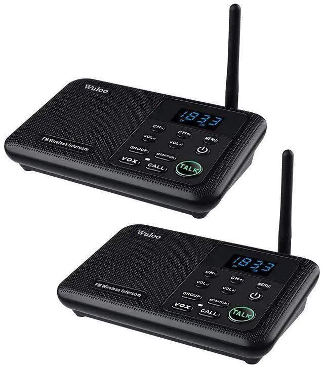 Main image of Wuloo Intercoms Wireless for Home 1 Mile Range 22 Channel 100 Digital Code Display Screen, Wireless Intercom System for Home House Business Office, Room to Room Intercom Communication(2Stations,Black)