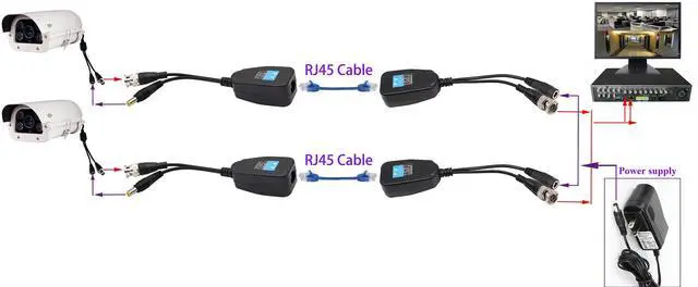 Alt view image 7 of 7 - BUCIER Video Balun RJ45 to BNC Transceiver Transmitter HD-CVI/TVI/AHD/CVBS with DC Power Connector for 1080P 3MP 4MP 5MP 8MP CCTV Security DVR Surveillance Camera System (4Pairs)