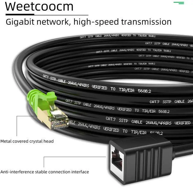 Alt view image 2 of 7 - Weetcoocm Ethernet Extension Cable 20ft, Network Cat6a Extension Patch Cable RJ45 Cords Shielded Male to Female Connector (20FT)