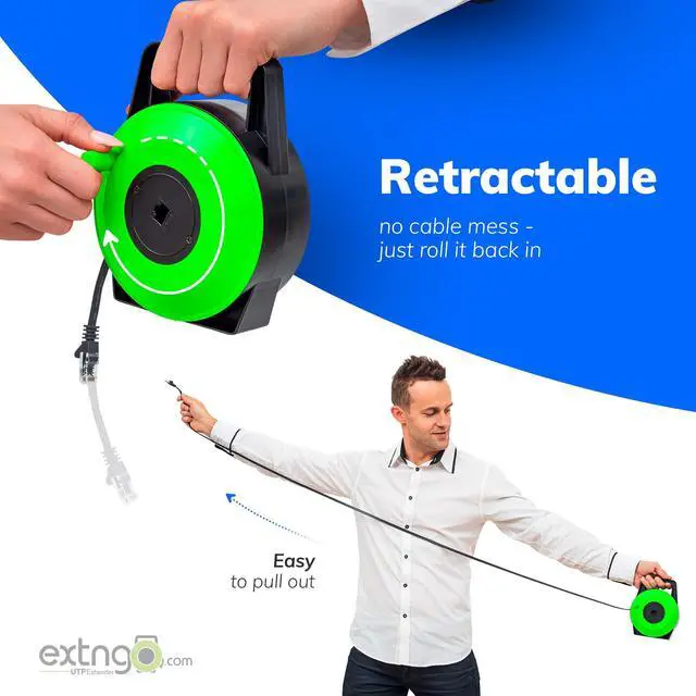 Alt view image 2 of 6 - Retractable CAT6 Ethernet Cable Extender 33 ft Flat Portable Network Cable with RJ45 Male-Female connectors, 1 Gbps Speed, UTP Reel