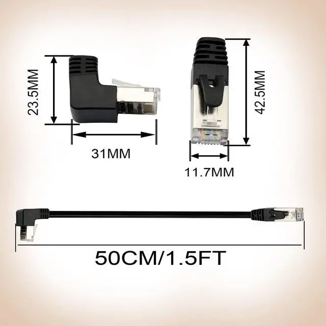 Alt view image 6 of 7 - BUCIER Cat6 Ethernet Cable 1.5 ft,90 Degree RJ45 Male to RJ45 Male Internet Extension Cable for PC, Router, Modem, Printer, Xbox, PS4(Angle Up)