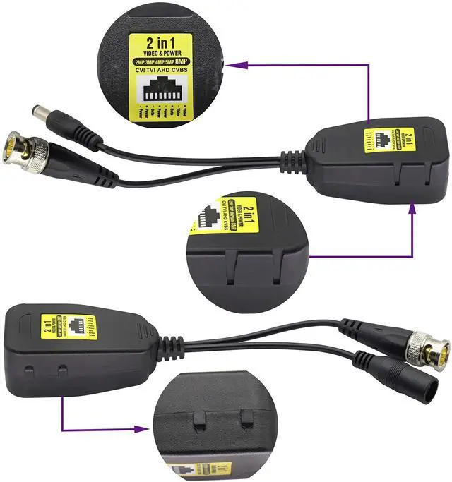 Alt view image 3 of 7 - BUCIER Power Video Balun DC BNC to Cat5 RJ45 Network Transceiver HD-CVI/TVI/AHD/CVBS with DC Connector for 720P 960P 1080P 3MP 4MP 5MP 8MP CCTV Security DVR Surveillance Camera System(18cm-4Pairs)