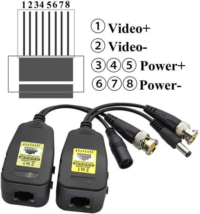 Alt view image 5 of 7 - BUCIER Power Video Balun DC BNC to Cat5 RJ45 Network Transceiver HD-CVI/TVI/AHD/CVBS with DC Connector for 720P 960P 1080P 3MP 4MP 5MP 8MP CCTV Security DVR Surveillance Camera System(18cm-4Pairs)