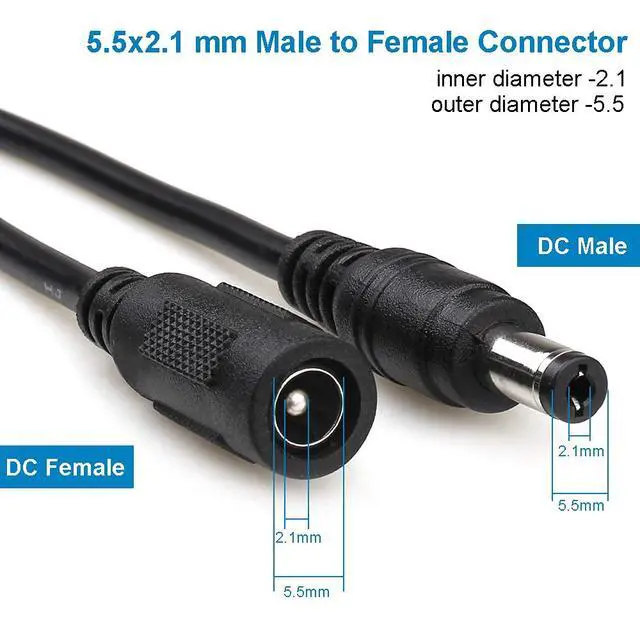 Alt view image 4 of 5 - 2-Pack 10ft DC Extension Cord 5.5mm x 2.1mm, Universal DC 12V Power Extension Cable for Security Camera, LED Strip, CCTV IP Surveillance, 5V 9V 24V 12 Volt Male to Female Plug Supply Adapter