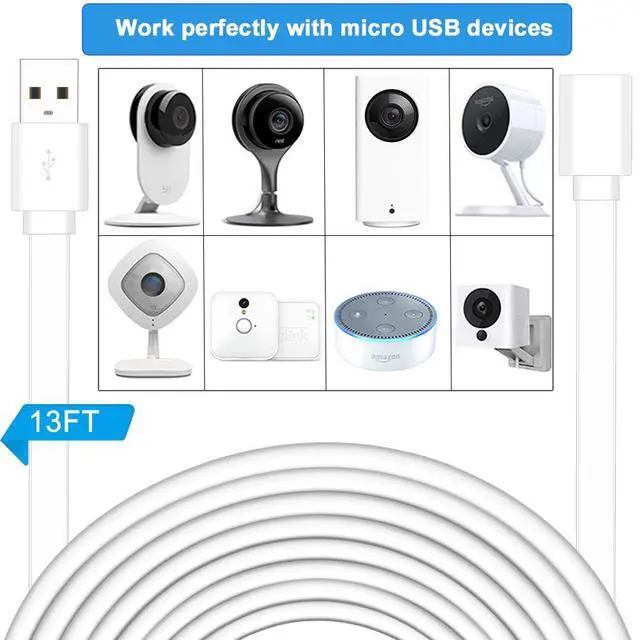 Alt view image 5 of 6 - 13FT 2 Pack USB Power Extension Cable for Wyze Cam,WyzeCam Pan,YI Cam,YI Dome Home,Oculus Go,Kasa,Security Camera,Furbo Dog,Nest-Cam,Arlo Pro,Blink,Netvue,Flat A-Male to A-Female Extender Cord