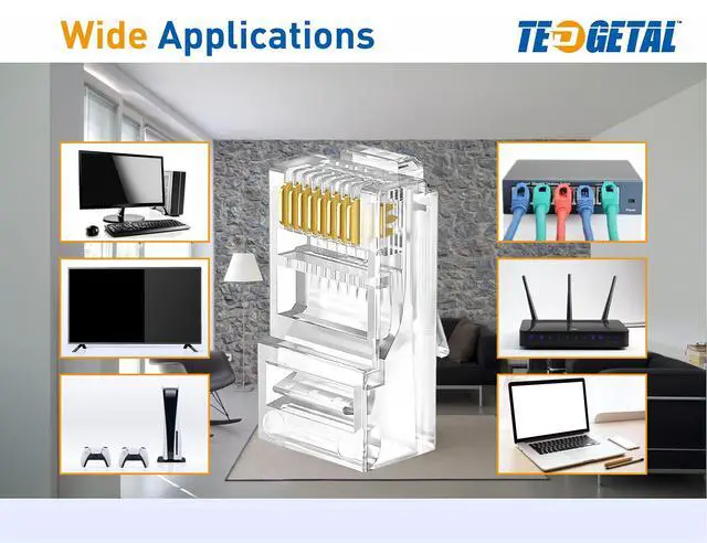 Alt view image 5 of 7 - Cat6 RJ45 Connectors 100-PACK Cat6 / Cat5e RJ45 Ends, Pass Through Ethernet Cable Crimp Connectors for Solid Wire and Standard UTP Network Cables