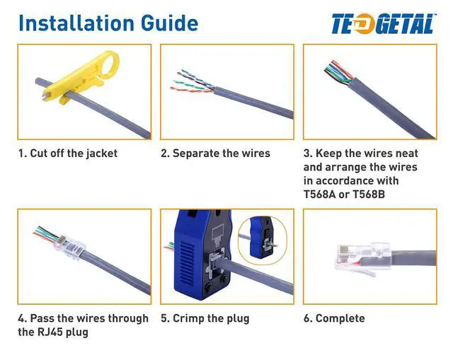Alt view image 6 of 7 - Cat6 RJ45 Connectors 100-PACK Cat6 / Cat5e RJ45 Ends, Pass Through Ethernet Cable Crimp Connectors for Solid Wire and Standard UTP Network Cables
