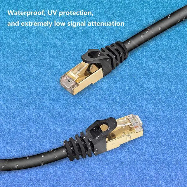 Alt view image 4 of 7 - BUCIER Cat 7 Ethernet Cable Professional Gold Plated Plug Black Ethernet Cable for Indoor Outdoor High Speed Heavy-Duty Waterproof Buried-able Dual Shielded (16.4 Feet)