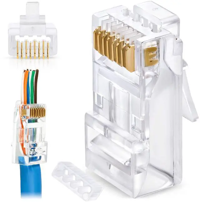 Main image of BUCIER RJ45 Cat6/6a Pass Through Connectors for a Thick 23 AWG Large Diameter UTP Network Cable, 200 Pcs | Insert Guides Included