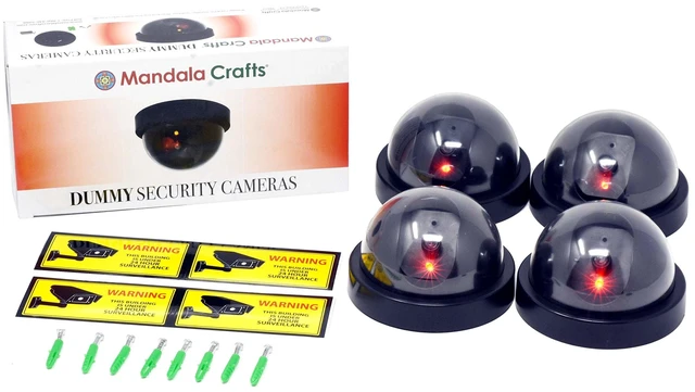 Main image of Fake CCTV Dummy Security Cameras with LED Light, 4 Pack Wireless, Easy to Install, with Mounting Kit, Simulated Surveillance, for Indoor, Outdoor, Trees, Weather Resistant