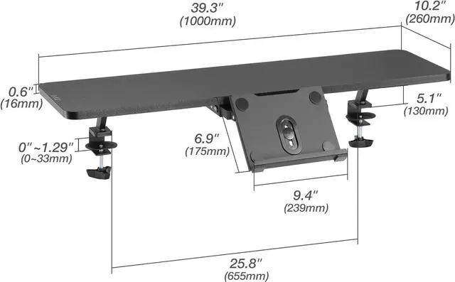 Alt view image 6 of 7 - AVLT Clamp Desk Shelf Dual 32" Monitor Clamp-On Monitor Riser with Slide-Out Holder for Convertible Laptop Tablet Smartphone (Black) - Floating Monitor Stand (Clamp-On Shelf Only)