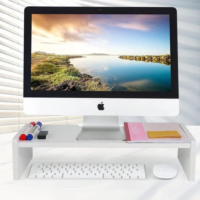 Alt view image 4 of 7 - KINLINK Bamboo Monitor Stand Riser, Monitor Riser with 2 Adjustable Height, 15.8 inch Computer Riser for Computer, iMac, PC, Printer, Computer Monitor Stand for Home & Office, White