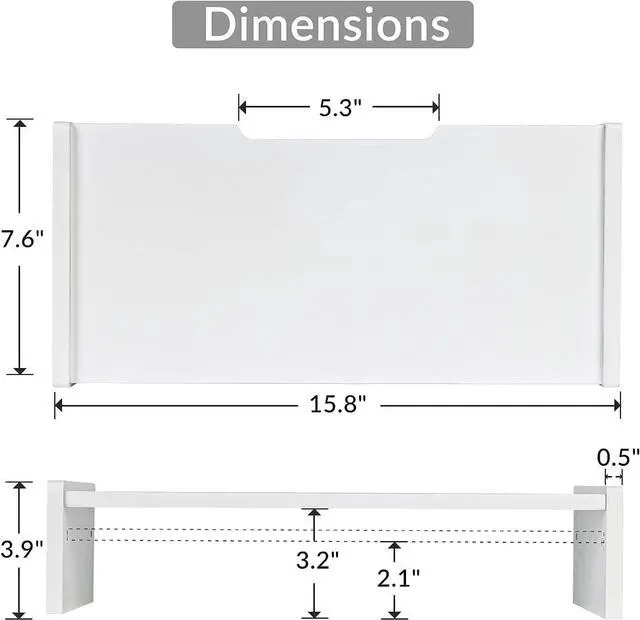 Alt view image 7 of 7 - KINLINK Bamboo Monitor Stand Riser, Monitor Riser with 2 Adjustable Height, 15.8 inch Computer Riser for Computer, iMac, PC, Printer, Computer Monitor Stand for Home & Office, White