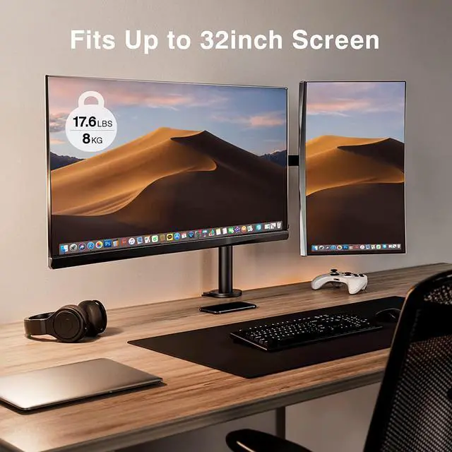 Alt view image 2 of 7 - Dual Monitor Desk Mount Fully Adjustable Dual Monitor Arm for 2 Computer Screens up to 32 inch Heavy Duty Dual Monitor Stand for Desk Holds up to 17.6 lbs per Arm Black EGCM1