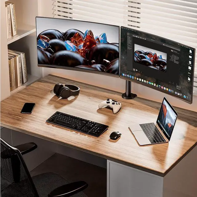 Alt view image 6 of 7 - Dual Monitor Desk Mount Fully Adjustable Dual Monitor Arm for 2 Computer Screens up to 32 inch Heavy Duty Dual Monitor Stand for Desk Holds up to 17.6 lbs per Arm Black EGCM1