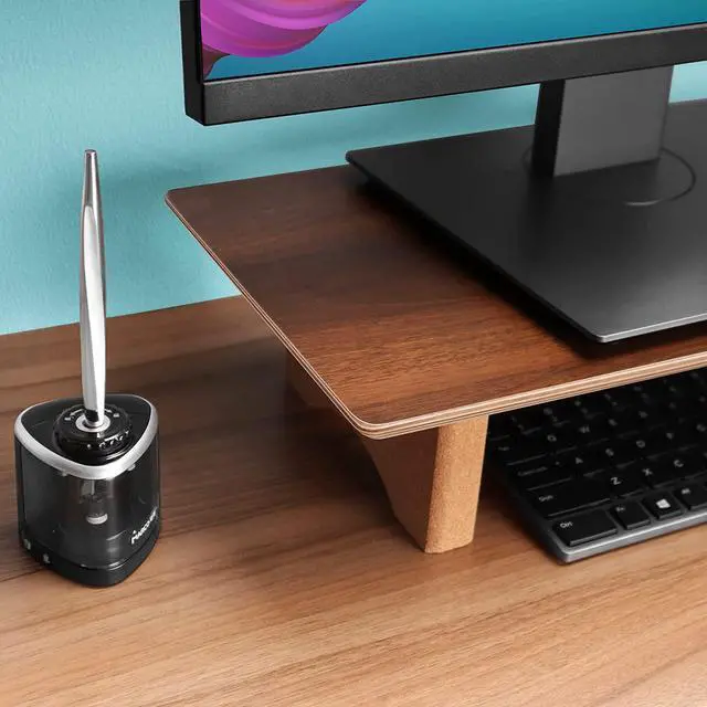 Alt view image 2 of 7 - Large Dual Monitor Stand Riser, Solid Wood Desk Shelf with Eco Cork Legs for Laptop Computer/TV/PC/Printers, Perfect Desktop Stands Organizer Underneath Storage Office Accessories by DT