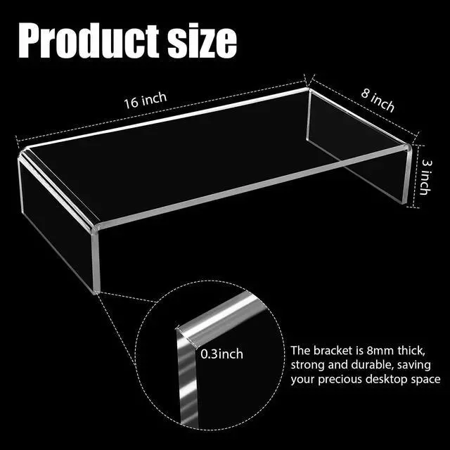 Alt view image 2 of 7 - Jetec 2 Pcs Acrylic Monitor Stand Desktop Video Acrylic Monitor Riser Desk Shelf Computer Stand for Laptop TV Computer Screen Desk Organizer Teacher's Day Supplies (Clear, 16 x 8 x 3 Inch)