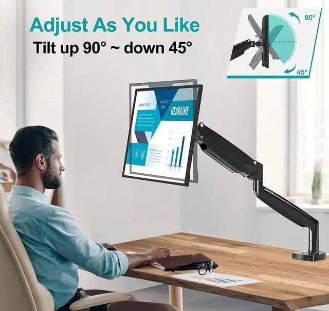 Alt view image 7 of 7 - MOUNT PRO 35 inch Single Monitor Mount Stand fits 26.4lbs Ultrawide Screen, Heavy Duty Gas Spring Monitor Arm, Premium Desk Computer VESA Mount with Height/Tilt/Swivel/Rotation Adjustable