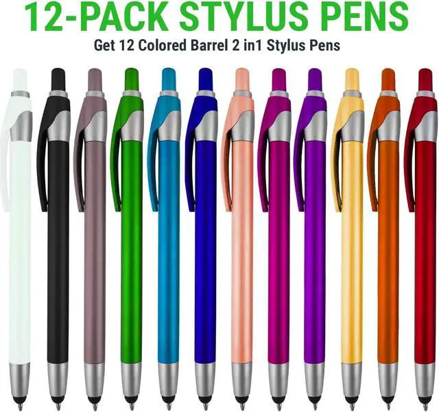 Alt view image 2 of 7 - Stylus for Touch Screens Pen with Ball Point Pen for Universal Touch Screen Devices for Phones Ipads Tablets iPhone  Galaxy etc. Assorted Colors (Metallic 12 Pack)