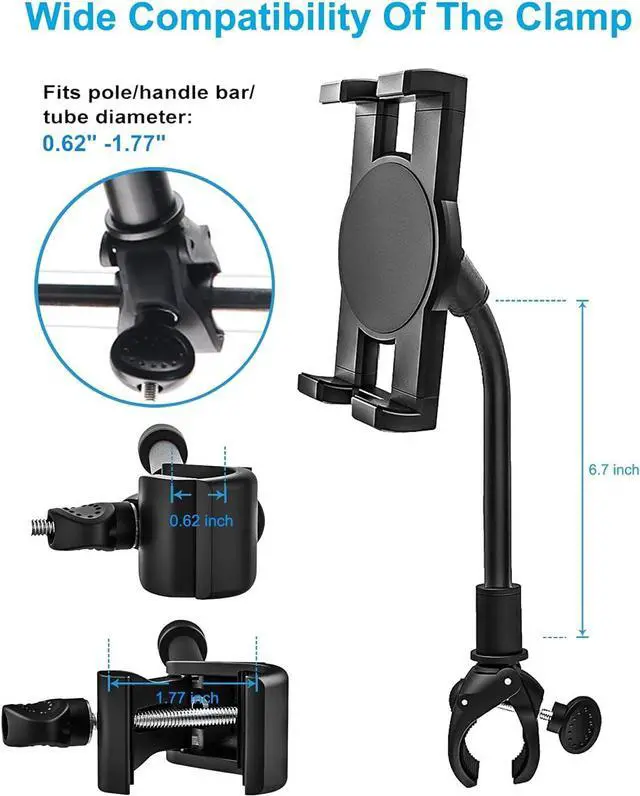 Alt view image 4 of 7 - Gooseneck Spin Bike Tablet Mount Elliptical Treadmill Tablet Holder Indoor Stationary Exercise Bicycle Tablet Stand for iPad Pro/Air/Mini Galaxy Tabs More 4-11 Cell Phones and Tablets