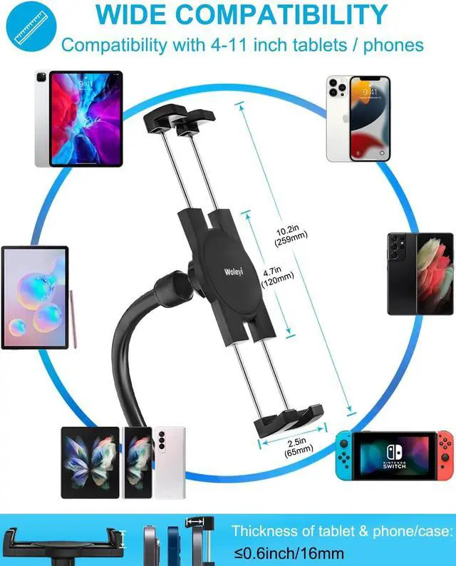 Alt view image 5 of 7 - Gooseneck Spin Bike Tablet Mount Elliptical Treadmill Tablet Holder Indoor Stationary Exercise Bicycle Tablet Stand for iPad Pro/Air/Mini Galaxy Tabs More 4-11 Cell Phones and Tablets