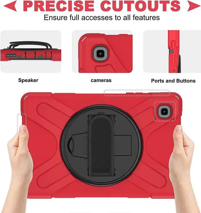 Alt view image 6 of 7 - Galaxy Tab A7 8.7 T220 Shield Case, Shockproof Heavy Duty Impact Drop Protection Case Cover for Samsung Galaxy Tab A 7 SM-T220 SM-T225 (Black/Red)