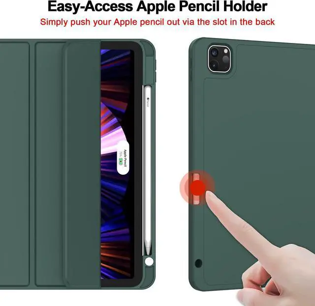 Alt view image 3 of 7 - New iPad Pro 11 Inch Case 2022(4th Gen)/2021(3rd Gen)/2020(2nd Gen) with Pencil Holder Smart iPad Case [Support Touch ID and Auto Wake/Sleep] with Auto 2nd Gen Pencil Charging (Midnight Green)