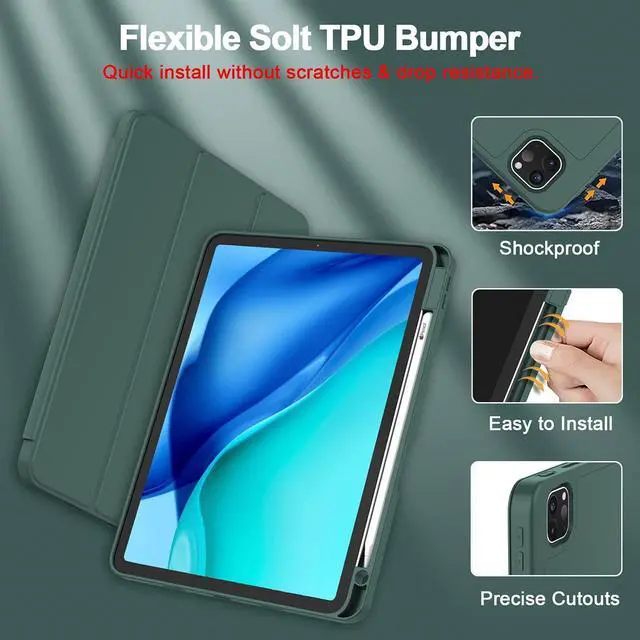 Alt view image 5 of 7 - New iPad Pro 11 Inch Case 2022(4th Gen)/2021(3rd Gen)/2020(2nd Gen) with Pencil Holder Smart iPad Case [Support Touch ID and Auto Wake/Sleep] with Auto 2nd Gen Pencil Charging (Midnight Green)