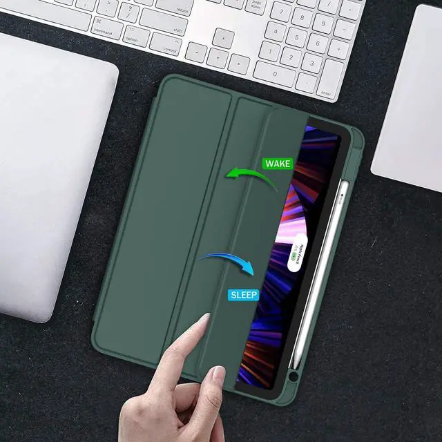 Alt view image 6 of 7 - New iPad Pro 11 Inch Case 2022(4th Gen)/2021(3rd Gen)/2020(2nd Gen) with Pencil Holder Smart iPad Case [Support Touch ID and Auto Wake/Sleep] with Auto 2nd Gen Pencil Charging (Midnight Green)