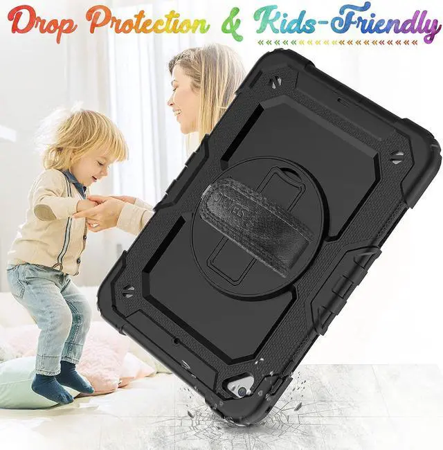 Alt view image 6 of 6 - iPad Mini 5 Case, iPad Mini 4 Case,  Full Body Protection Shockproof Case with Screen Protector Pencil Holder [360 Rotating Hand Strap/Stand] Shoulder Strap for 7.9'' iPad Mini 4th/5th Gen