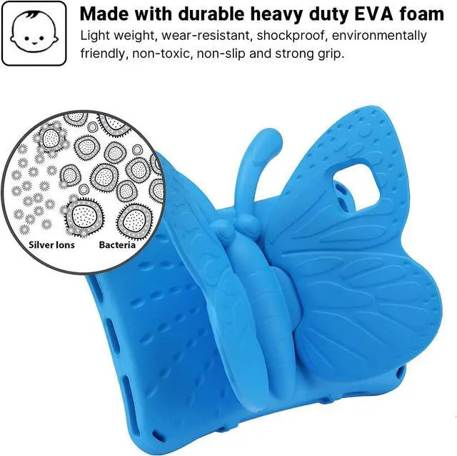 Alt view image 6 of 7 - Tab A8 10.5 X200 Kids Case Tab A8 10.5 Cute Butterfly Case with Stand for Kid Girl Light EVA Rugged Shockproof Heavy Duty Kids Friendly Full Cover For Tab A8 (Blue)
