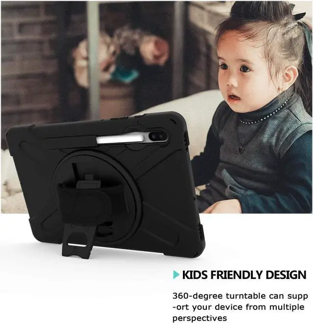 Alt view image 6 of 7 - Galaxy Tab S7 Plus 12.4 Case Shockproof Heavy Duty Durable Dual-Layer Cover Kickstand Handstrap Shoulderstrap Sling for Samsung Galaxy Tab S7+ 2020 SM-T970 (Shield Black)