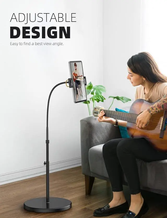Alt view image 2 of 7 - Tablet Floor Stand Holder - Gooseneck Tablet Mount for Bed 63 Adjustable Height & 10.6lb Stable Base for 4.7-13 Tablets iPad Pro 13/9.7 Air Mini Galaxy Tab Kindle Phones
