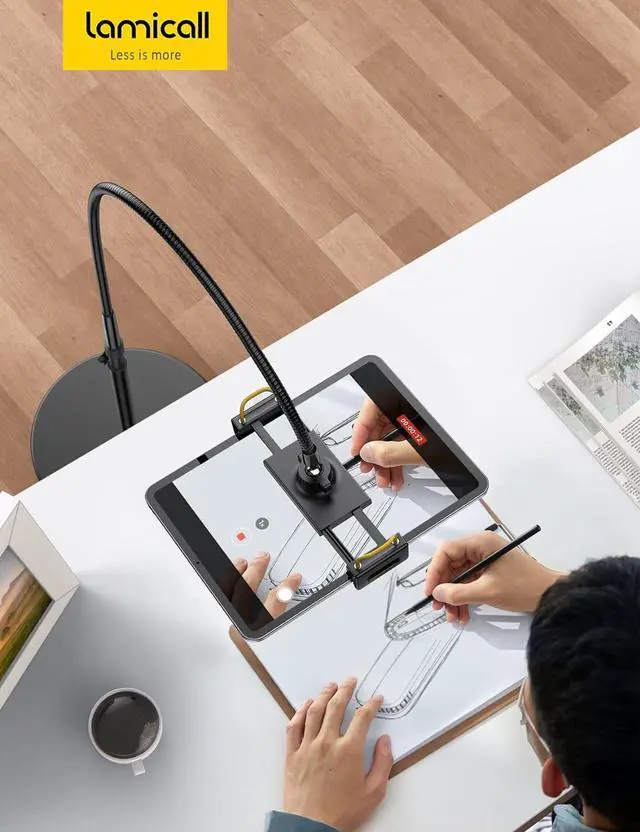 Alt view image 7 of 7 - Tablet Floor Stand Holder - Gooseneck Tablet Mount for Bed 63 Adjustable Height & 10.6lb Stable Base for 4.7-13 Tablets iPad Pro 13/9.7 Air Mini Galaxy Tab Kindle Phones