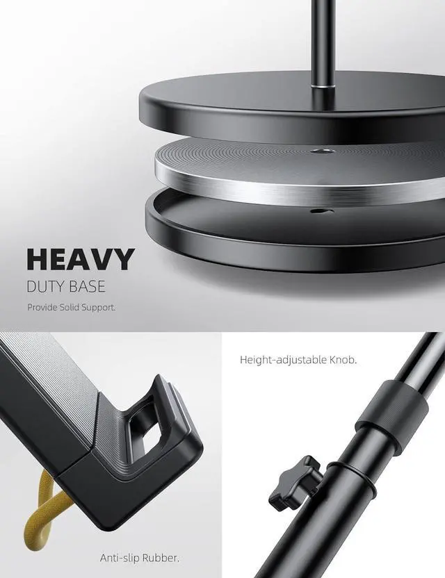 Alt view image 6 of 7 - Tablet Floor Stand Holder - Gooseneck Tablet Mount for Bed 63 Adjustable Height & 10.6lb Stable Base for 4.7-13 Tablets iPad Pro 13/9.7 Air Mini Galaxy Tab Kindle Phones