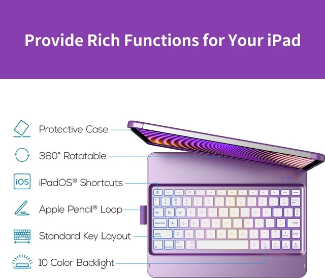 Alt view image 3 of 7 - GGH Keyboard Case for iPad Pro 11 Inch & Air 11" M4/M3/M2, Violet