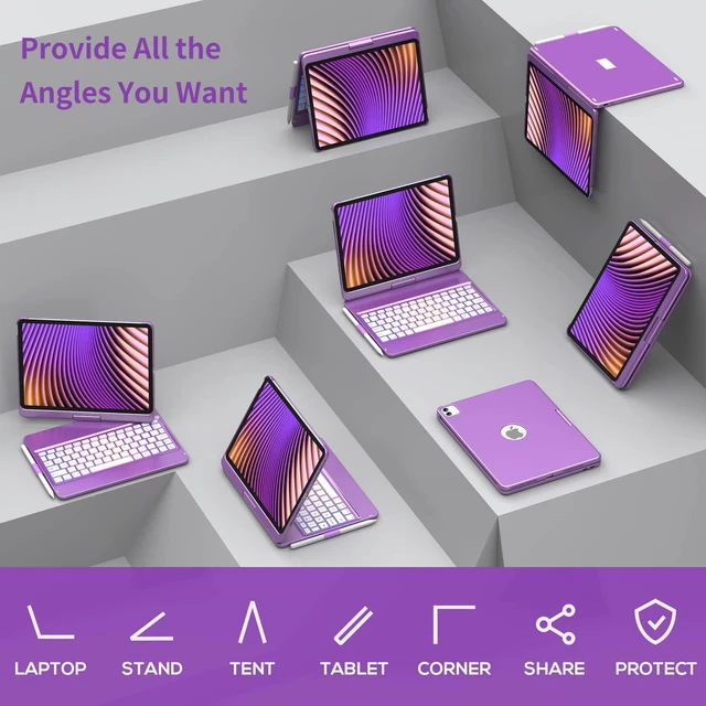 Alt view image 7 of 7 - GGH Keyboard Case for iPad Pro 11 Inch & Air 11" M4/M3/M2, Violet