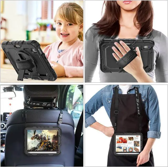 Alt view image 4 of 7 - Case for iPad Mini 7 (A17 Pro)2024/ Mini 6 8.3'' with Screen Protector Pencil Holder [360 Rotating Hand Strap] &Stand, Drop-Proof Case for iPad Mini 7th/6th Generation 8.3", SkyBlue+Black