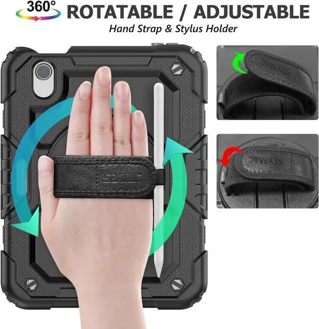 Alt view image 2 of 7 - Case for iPad Mini 7 (A17 Pro)2024/ Mini 6 8.3'' with Screen Protector Pencil Holder [360 Rotating Hand Strap] &Stand, Drop-Proof Case for iPad Mini 7th/6th Generation 8.3", SkyBlue+Black