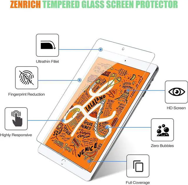 Alt view image 2 of 7 - [2Pack] iPad Mini 5 Screen Protector, iPad Mini 4 Tempered Glass Screen Protector, 9H Hardness Glass Film for Apple Pencil Compatible/Bubble Free/Case Friendly
