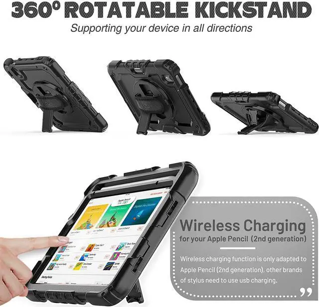 Alt view image 3 of 6 - iPad Mini 6 Case with Screen Protector | Shockproof iPad Mini 6th Generation Case 8.3 Inch Model A2567/A2568/A2569 W/Shoulder Strap Pencil Holder | Support 2nd Gen Pencil Wireless Charging