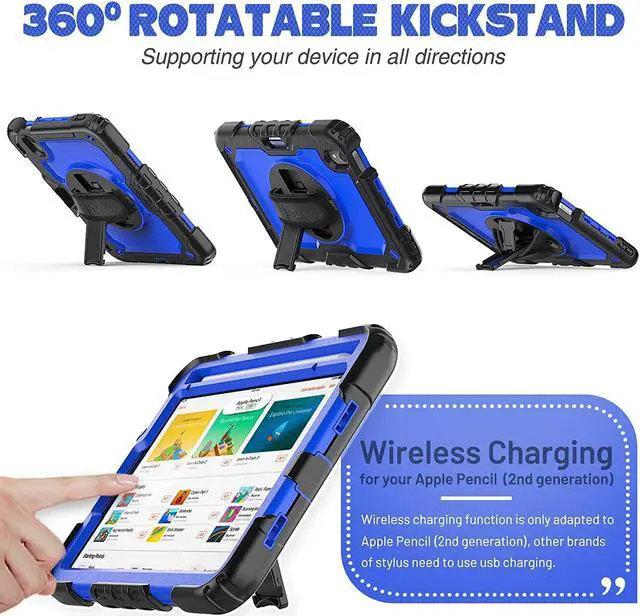 Alt view image 3 of 6 - iPad Mini Case for iPad Mini 6 8.3 Inch 2021 with Screen Protector Pencil Holder | Support 2nd Gen Pencil Wireless Charging | Full Body Protection Silicone Case W/Handle Shoulder Grip | Blue