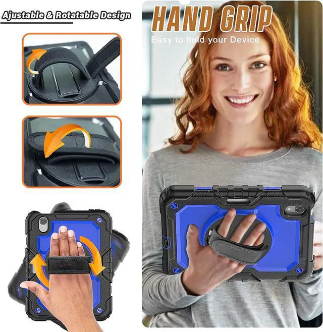 Alt view image 4 of 6 - iPad Mini Case for iPad Mini 6 8.3 Inch 2021 with Screen Protector Pencil Holder | Support 2nd Gen Pencil Wireless Charging | Full Body Protection Silicone Case W/Handle Shoulder Grip | Blue