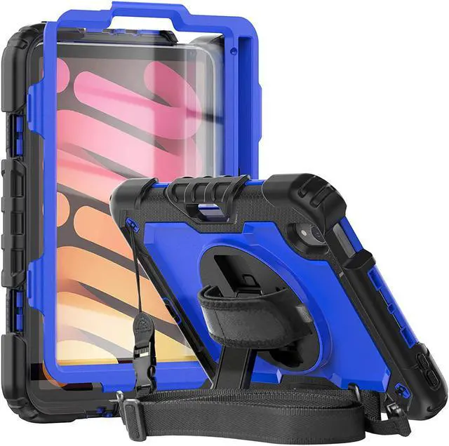 Main image of iPad Mini Case for iPad Mini 6 8.3 Inch 2021 with Screen Protector Pencil Holder | Support 2nd Gen Pencil Wireless Charging | Full Body Protection Silicone Case W/Handle Shoulder Grip | Blue