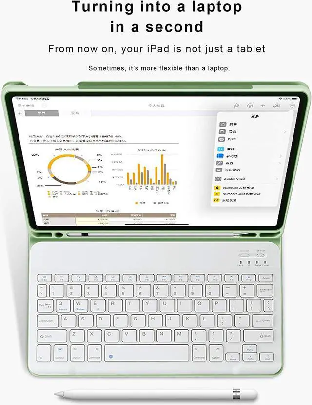 Alt view image 6 of 7 - Case for iPad 9th/8th/7th Generation 10.2 inch, Stand Folio Detachable Wireless Bluetooth Keyboard Cover Soft TPU Back Case with Pencil Holder for iPad 10.2 2021/2020/2019, Light Green