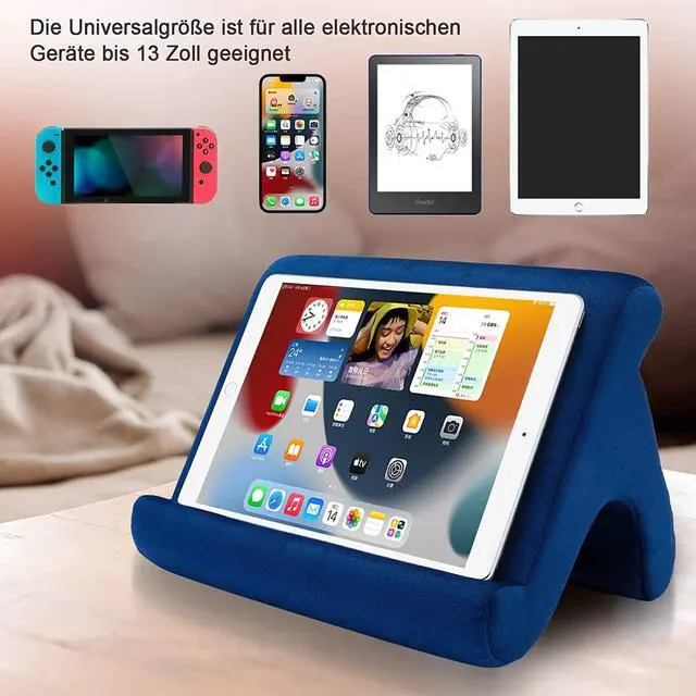 Alt view image 4 of 7 - Tablet Pillow Stand Holder Dock for Bed with 3 Viewing Angles Compatible with All Tablets Phones and iPad Pro 9.7 10.5 12.9 Air Mini 4 3 Kindle E-Reader and Books(Navy)