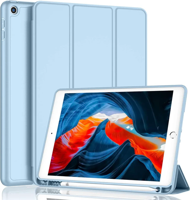 Main image of iMieet iPad 9th Generation Case 2021/iPad 8th Generation Case 2020 10.2 Inch with Pencil Holder, iPad 7th Gen 2019 Case with Soft Baby Skin Silicone Back, Auto Wake/Sleep Cover (Sky Blue)