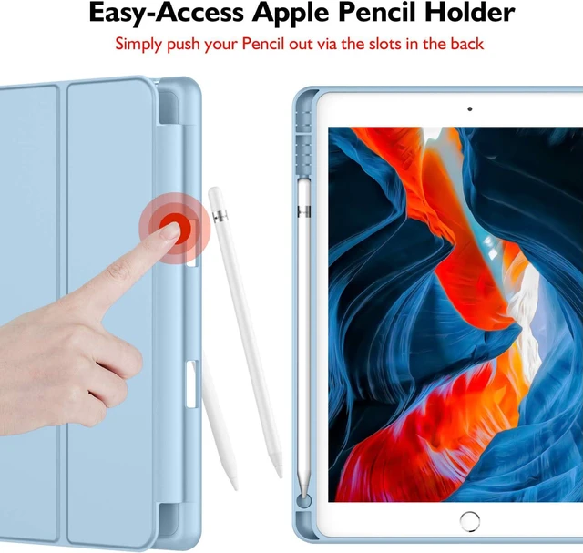 Alt view image 2 of 7 - iMieet iPad 9th Generation Case 2021/iPad 8th Generation Case 2020 10.2 Inch with Pencil Holder, iPad 7th Gen 2019 Case with Soft Baby Skin Silicone Back, Auto Wake/Sleep Cover (Sky Blue)
