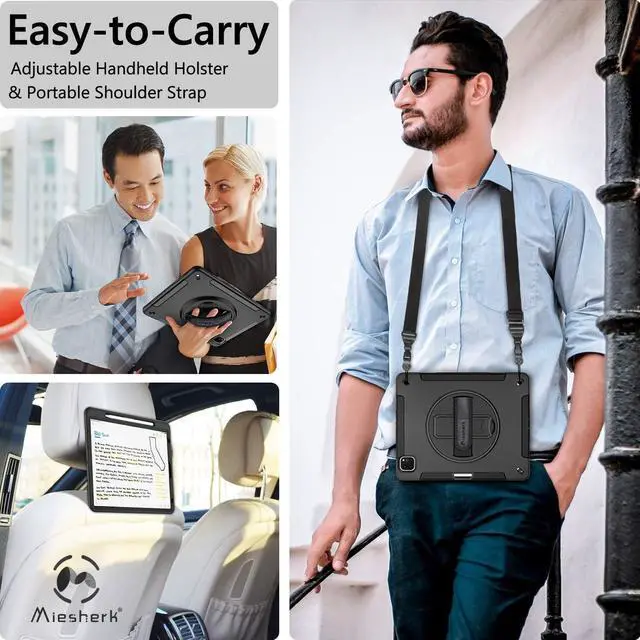 Alt view image 6 of 7 - Case for iPad Pro 11 Inch Case 2022/2021: iPad Pro 11 Case 4th Generation, Military Grade Heavy Duty Shockproof Rotating Stand+Hand/Shoulder Strap for iPad Pro 11 2021 3rd Gen Case, Black