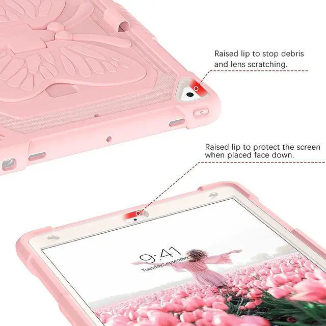 Alt view image 4 of 7 - iPad 10.2 Inch Case,iPad 9th 8th 7th Generation Case,iPad air 3rd Gen Case with Pencil Holder Kids Girls Butterfly Kickstand Shockproof Protective Cover for iPad 9th 8th 7th Gen 2021/2020,Pink